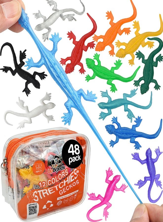 UpBrands 48 Super Stretchy Lizard Toys 3" Bulk Set, 12 Colors, Gecko Kit for Birthday Party Favors for Kids, Goodie Bags, Easter Egg Basket Stuffers, Pinata Filler, Classroom Prizes - Image 1